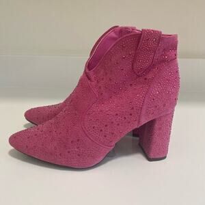 Pierre Dumas Pink Bedazzled Heeled Boots Booties Size 10‎